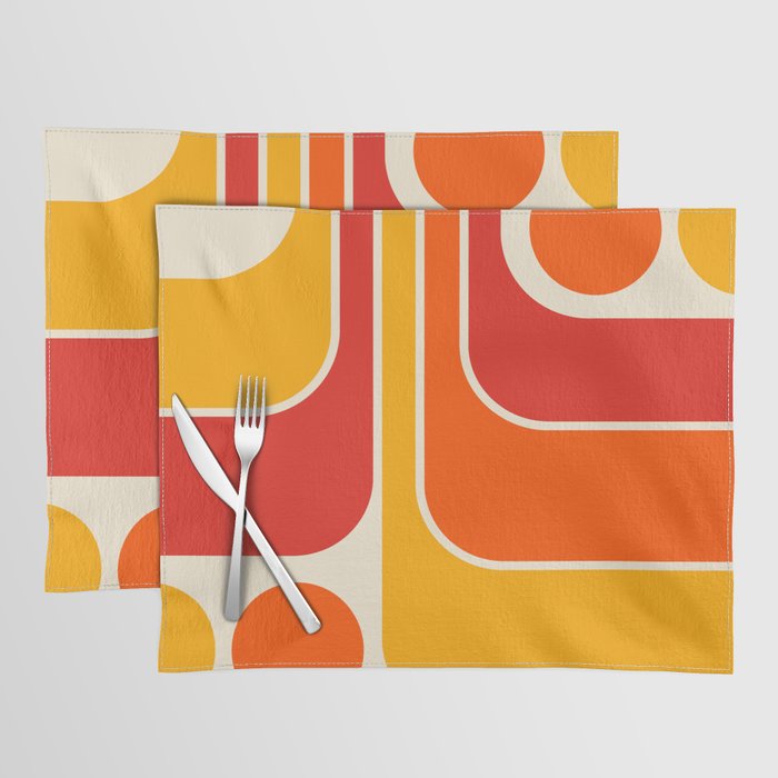 Retro Vintage Geometric Design 662 Red Orange Yellow and Beige Placemat Gallery Image 1