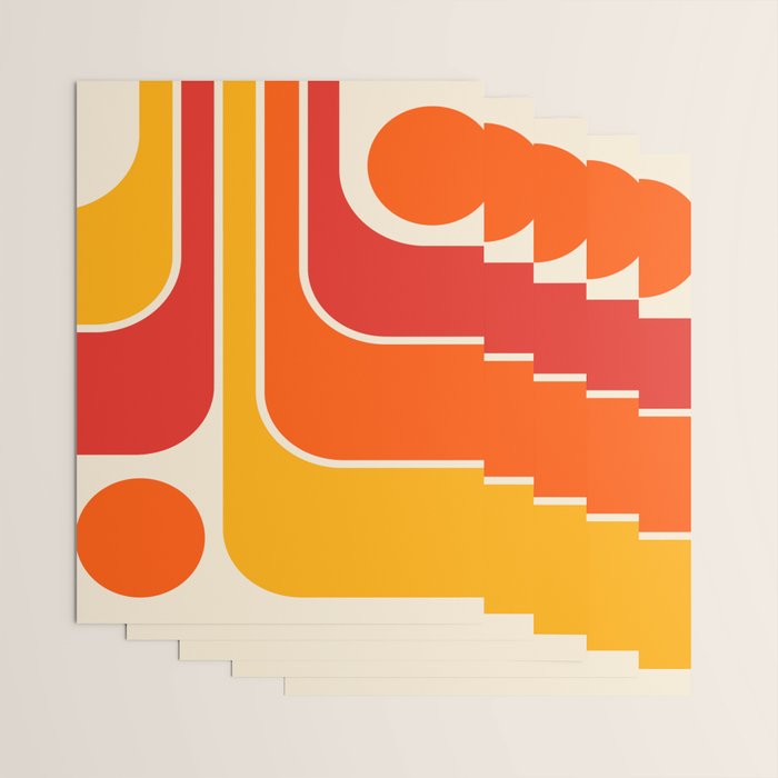 Retro Vintage Geometric Design 662 Red Orange Yellow and Beige Wrapping Paper Gallery Image 3