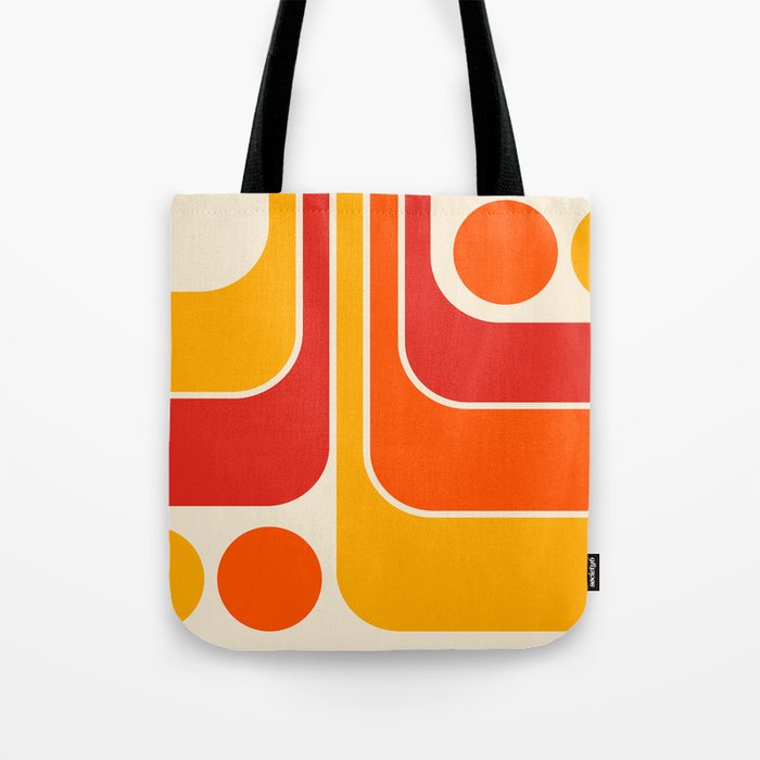 Retro Vintage Geometric Design 662 Red Orange Yellow and Beige Tote Bag Gallery Image 1