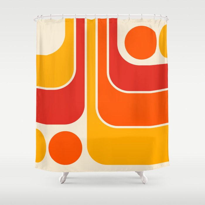 Retro Vintage Geometric Design 662 Red Orange Yellow and Beige Shower Curtain Gallery Image 1
