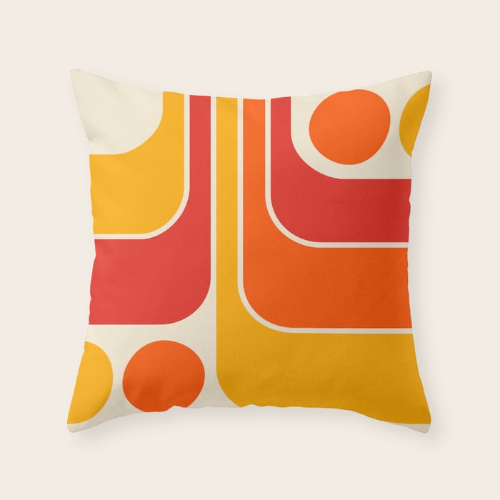 Retro Vintage Geometric Design 662 Red Orange Yellow and Beige Throw Pillow Gallery Image 1