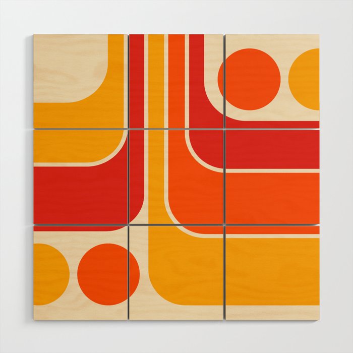 Retro Vintage Geometric Design 662 Red Orange Yellow and Beige Wood Wall Art Gallery Image 1