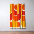 Retro Vintage Geometric Design 662 Red Orange Yellow and Beige Window Curtain Gallery Image 3