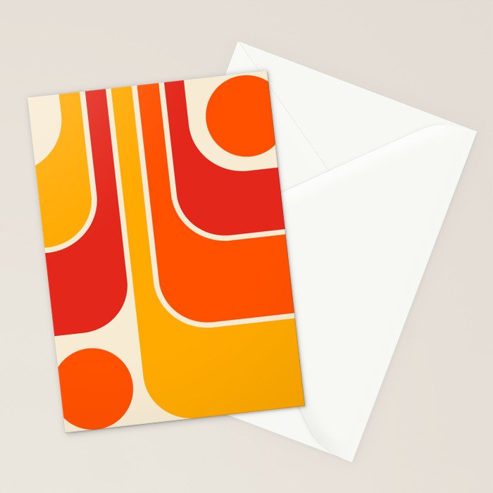Retro Vintage Geometric Design 662 Red Orange Yellow and Beige Stationery Card Gallery Image 2