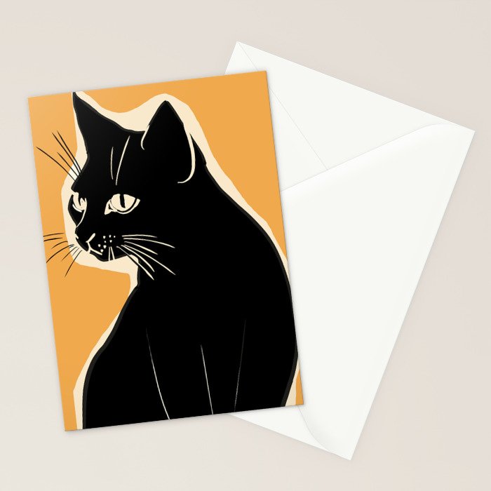 Minimalist Black Cat 3 Stationery Card Gallery Image 2