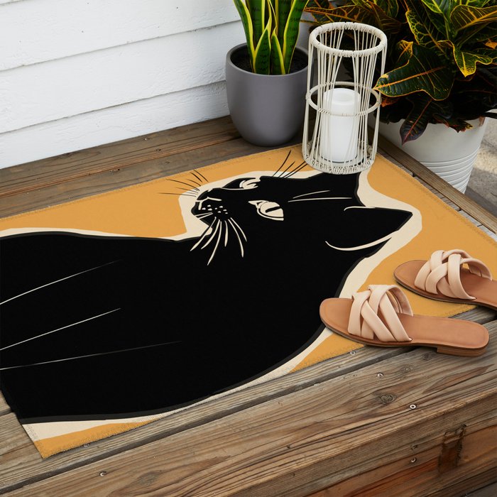 Minimalist Black Cat 3 Outdoor Rug Gallery Image 2