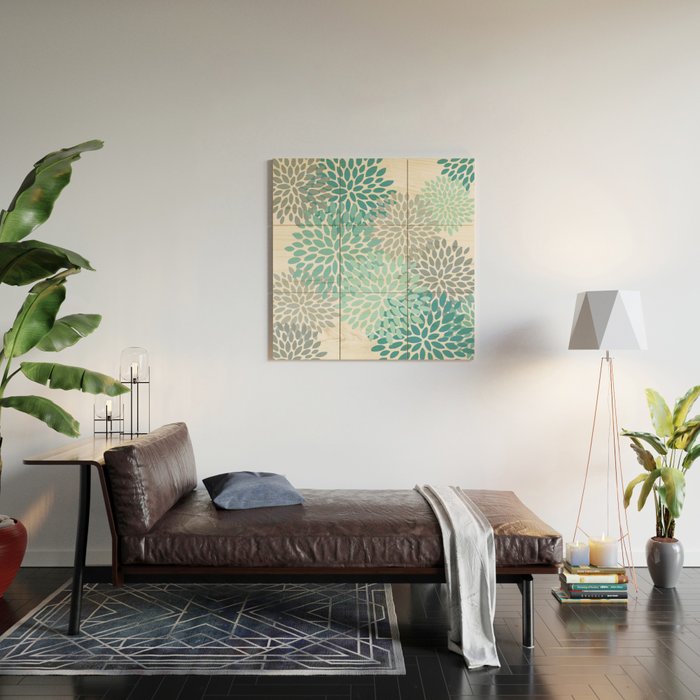Festive, Winter Garden, Flowers Print Wood Wall Art Gallery Image 2