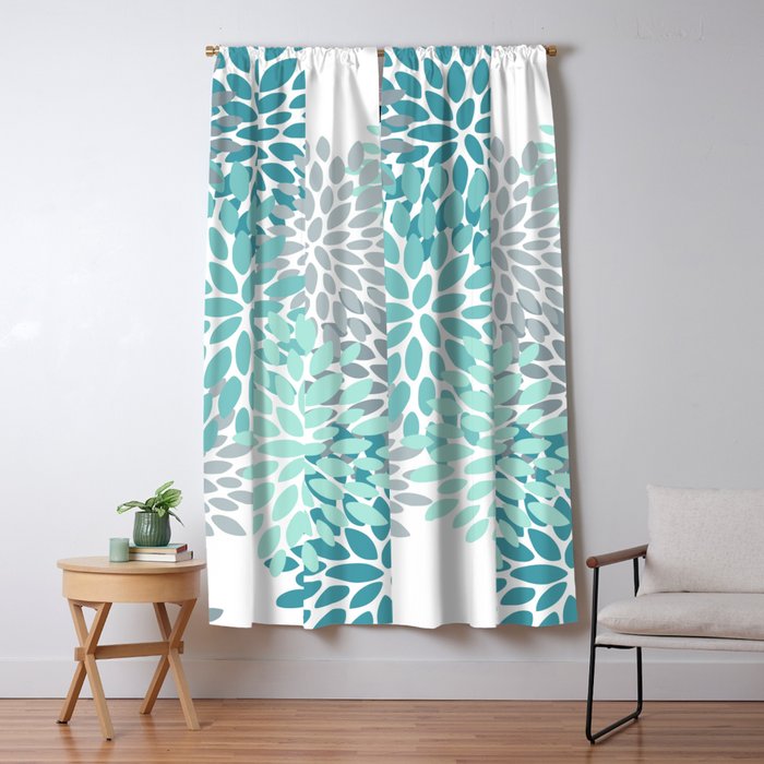 Festive, Winter Garden, Flowers Print Window Curtain Gallery Image 1