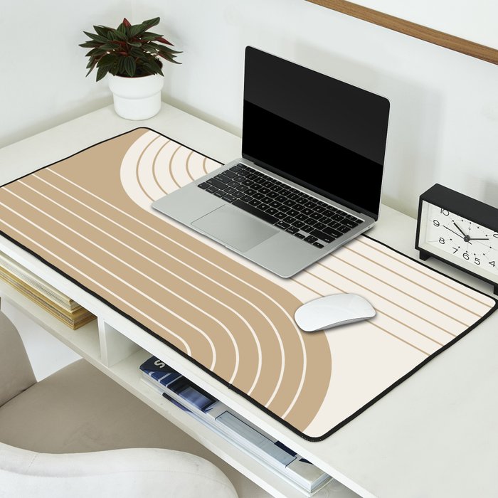 Two Tone Line Curvature LXV Earthy Boho Modern Arch Abstract Desk Mat Gallery Image 2