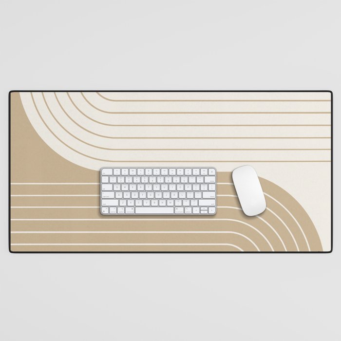 Two Tone Line Curvature LXV Earthy Boho Modern Arch Abstract Desk Mat Gallery Image 1