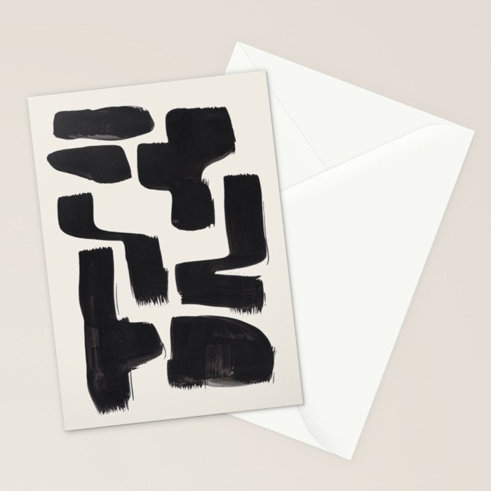 Mid Century Modern Minimalist Abstract Art Brush Strokes Black & White Ink Art Shapes Stationery Card Gallery Image 2