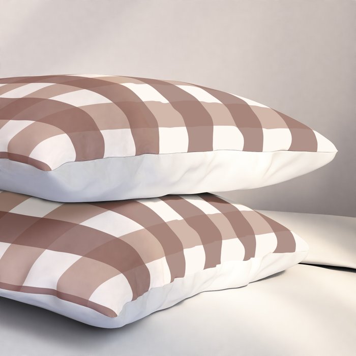 Gingham Check Pattern in Mocha Brown and Cream Pillow Sham Gallery Image 3