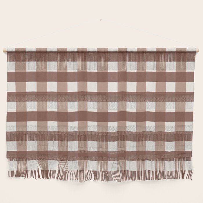 Gingham Check Pattern in Mocha Brown and Cream Wall Hanging Gallery Image 1