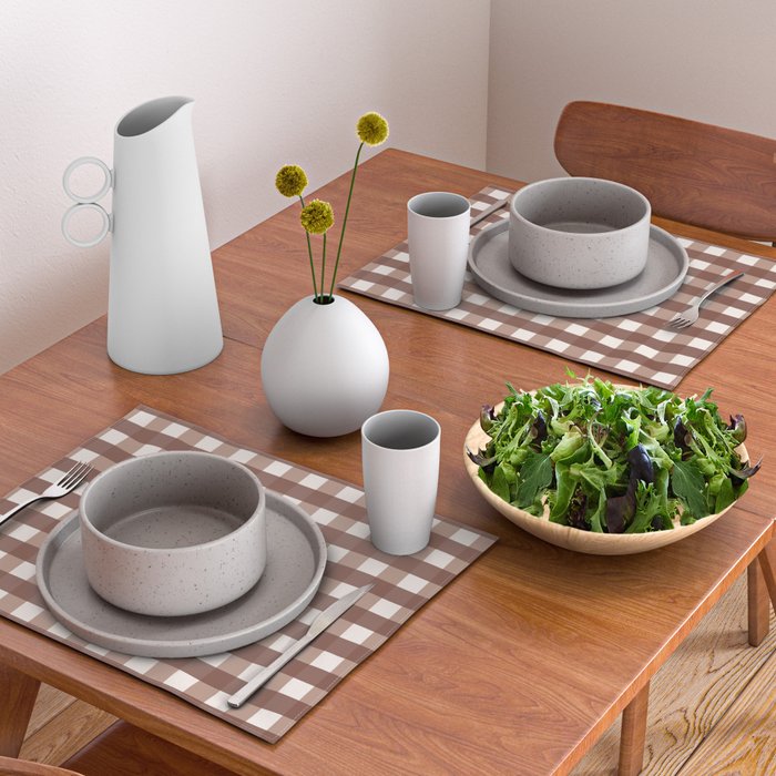 Gingham Check Pattern in Mocha Brown and Cream Placemat Gallery Image 2