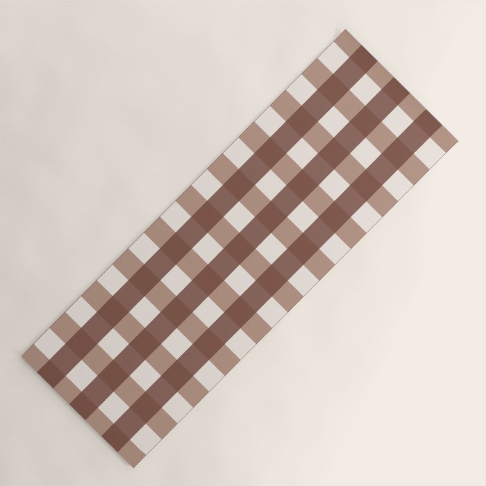 Gingham Check Pattern in Mocha Brown and Cream Yoga Mat Gallery Image 1