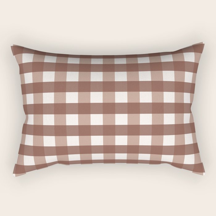 Gingham Check Pattern in Mocha Brown and Cream Rectangular Pillow Gallery Image 2