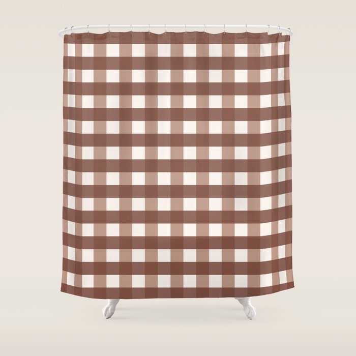 Gingham Check Pattern in Mocha Brown and Cream Shower Curtain Gallery Image 1