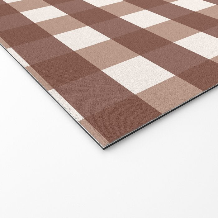 Gingham Check Pattern in Mocha Brown and Cream Welcome Mat Gallery Image 2