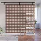 Gingham Check Pattern in Mocha Brown and Cream Wall Mural Gallery Image 1