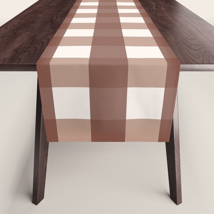 Gingham Check Pattern in Mocha Brown and Cream Table Runner Gallery Image 1