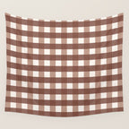 Gingham Check Pattern in Mocha Brown and Cream Wall Tapestry Gallery Image 4
