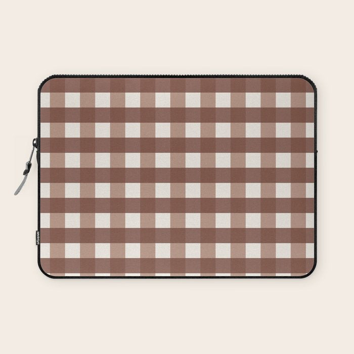 Gingham Check Pattern in Mocha Brown and Cream Laptop Sleeve Gallery Image 1