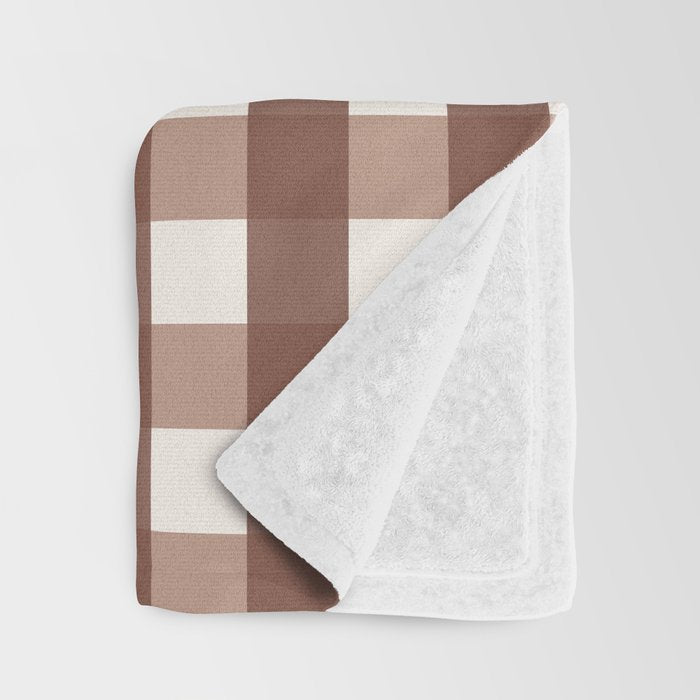 Gingham Check Pattern in Mocha Brown and Cream Throw Blanket Gallery Image 3