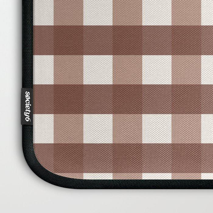 Gingham Check Pattern in Mocha Brown and Cream Laptop Sleeve Gallery Image 3
