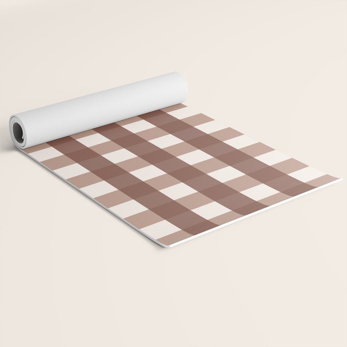 Gingham Check Pattern in Mocha Brown and Cream Yoga Mat Gallery Image 2