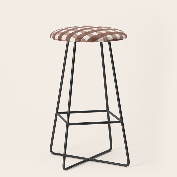 Gingham Check Pattern in Mocha Brown and Cream Stool Gallery Image 1