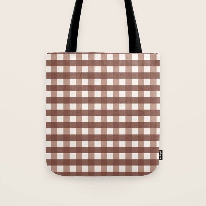 Gingham Check Pattern in Mocha Brown and Cream Tote Bag Gallery Image 1