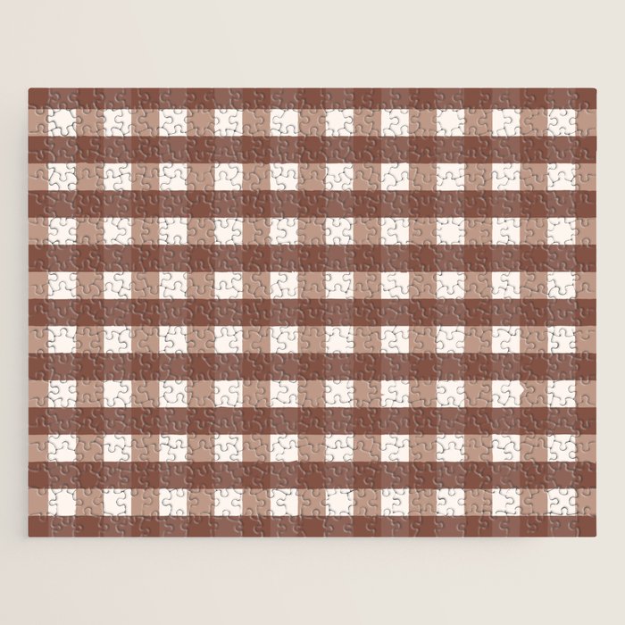Gingham Check Pattern in Mocha Brown and Cream Jigsaw Puzzle Gallery Image 1