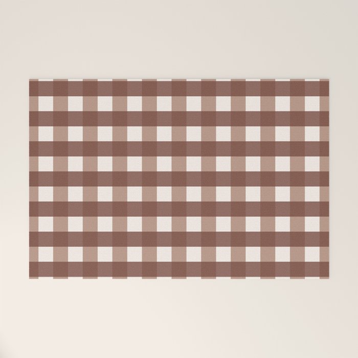 Gingham Check Pattern in Mocha Brown and Cream Welcome Mat Gallery Image 1