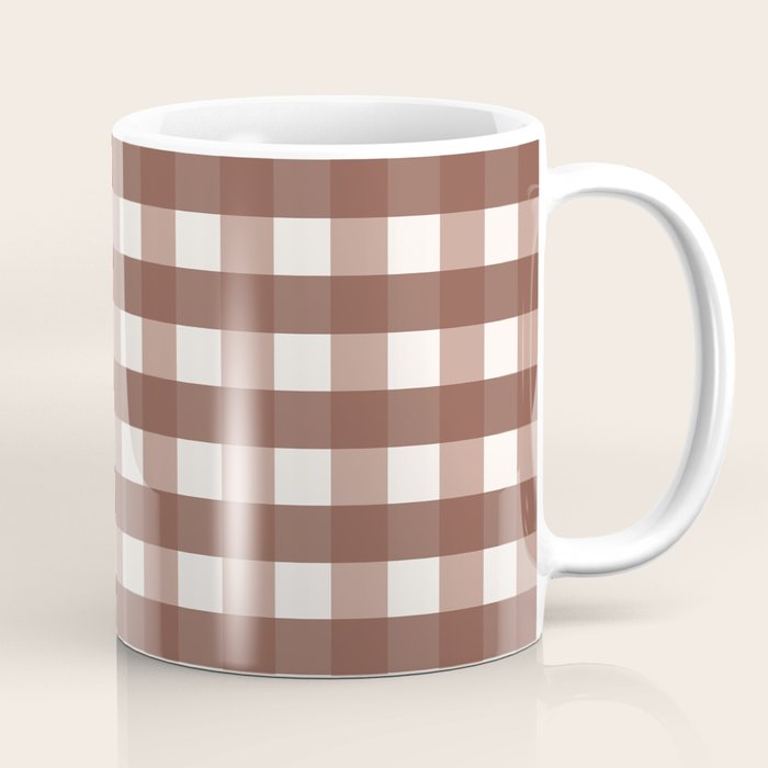 Gingham Check Pattern in Mocha Brown and Cream Coffee Mug Gallery Image 1