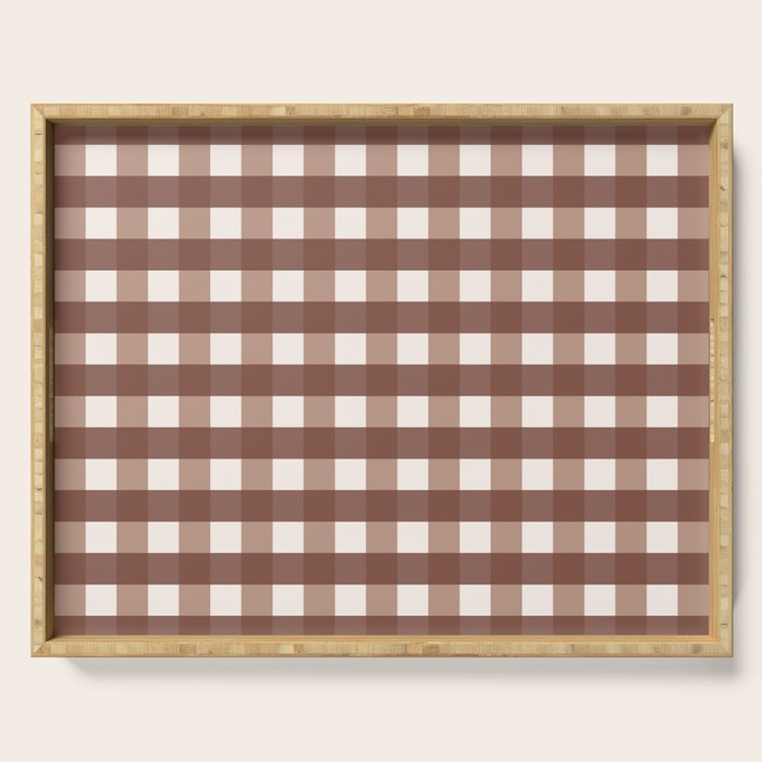Gingham Check Pattern in Mocha Brown and Cream Serving Tray Gallery Image 1