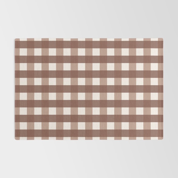 Gingham Check Pattern in Mocha Brown and Cream Rug Gallery Image 2