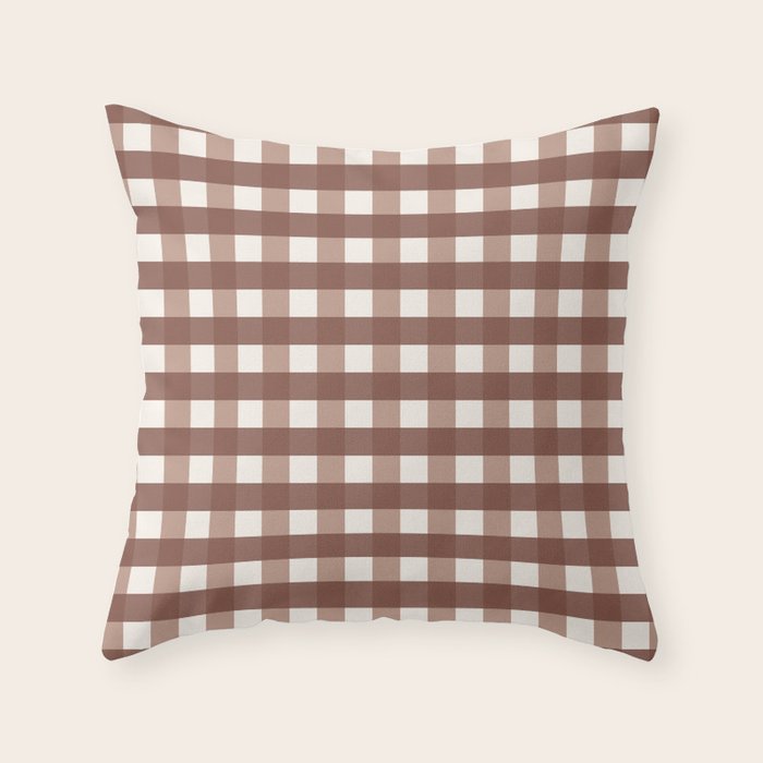 Gingham Check Pattern in Mocha Brown and Cream Throw Pillow Gallery Image 6