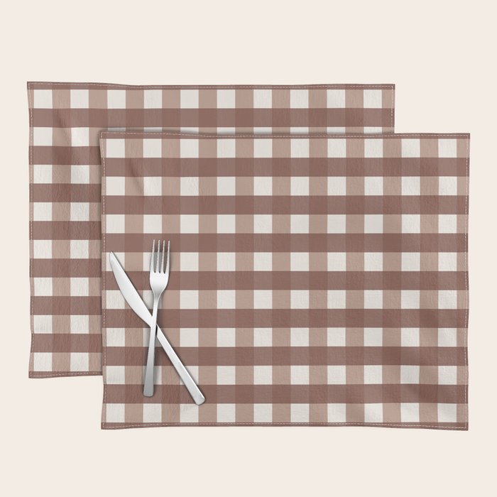 Gingham Check Pattern in Mocha Brown and Cream Placemat Gallery Image 1