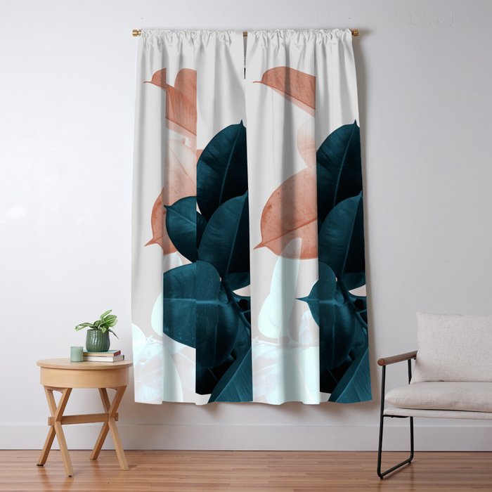 Blush & Blue Leaves Window Curtain Gallery Image 1