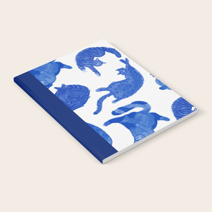 Sleepy Cozy Kitty Cats in Royal Blue & White Notebook Gallery Image 1