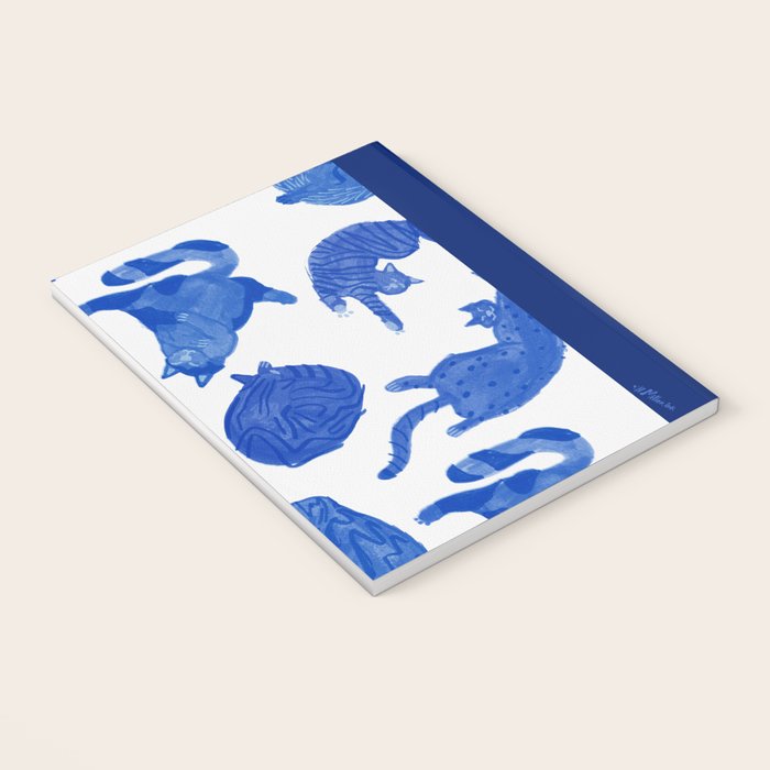 Sleepy Cozy Kitty Cats in Royal Blue & White Notebook Gallery Image 3