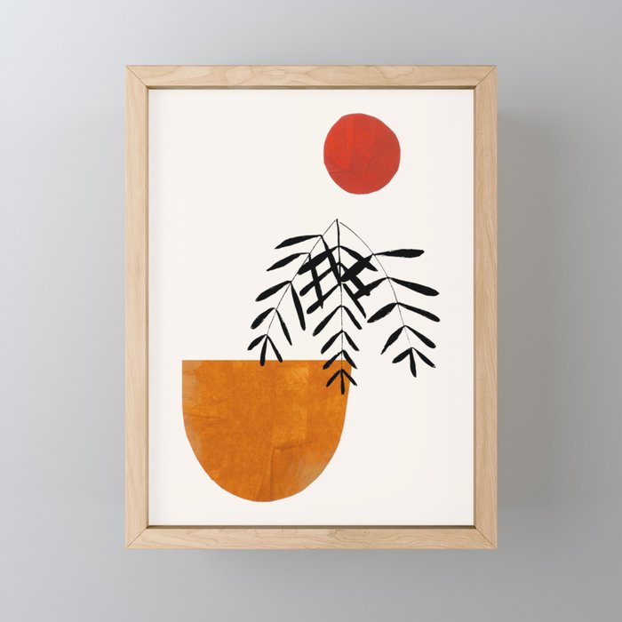 'Autumn Vine' Minimal Mid Century Abstract Shapes With Floral Plant Motif Boho Vintage Paper Collage Line Drawing Mini Art Print Gallery Image 1