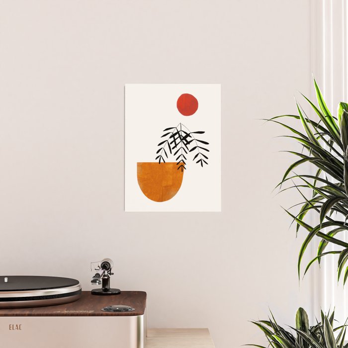 'Autumn Vine' Minimal Mid Century Abstract Shapes With Floral Plant Motif Boho Vintage Paper Collage Line Drawing Poster Gallery Image 2