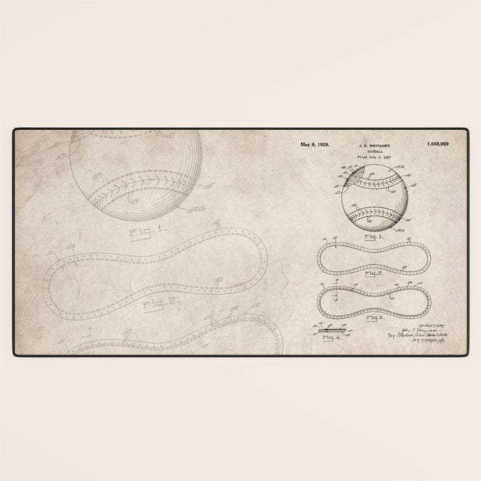 Baseball Patent - Softball Art - Antique Desk Mat Gallery Image 3