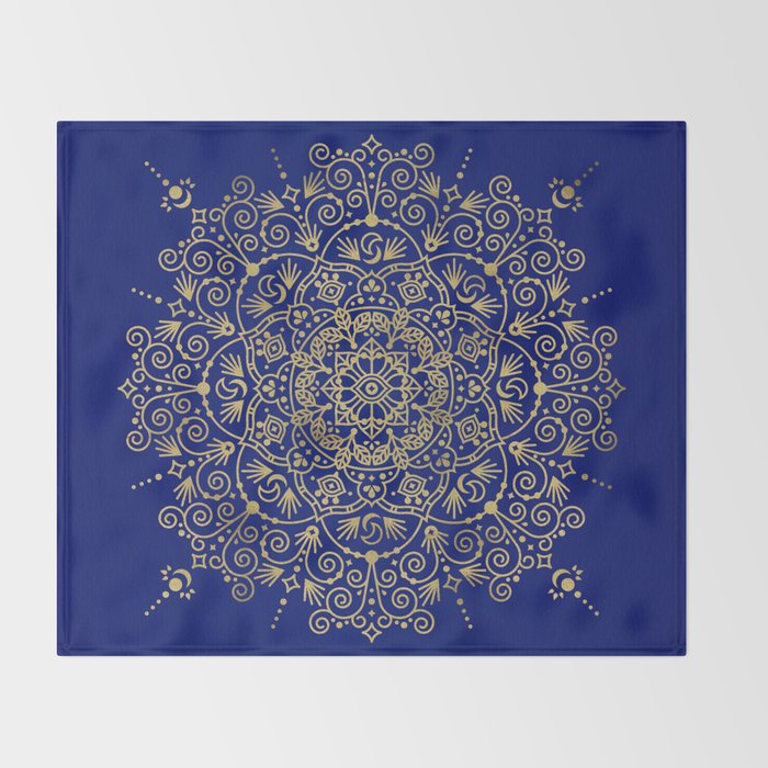 Moroccan Mandala - Gold Ink on Navy Throw Blanket Gallery Image 2