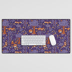 Foxes Playing in a Purple Forest Desk Mat Gallery Image 1