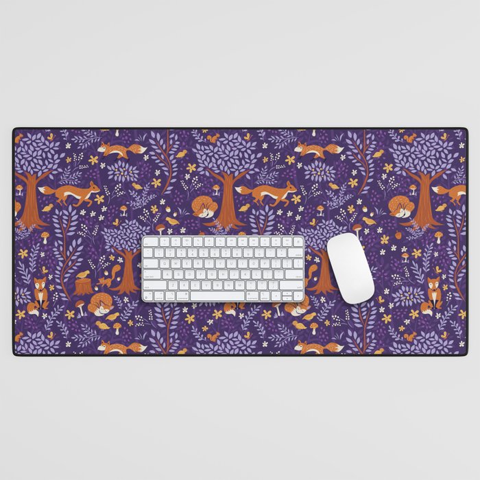 Foxes Playing in a Purple Forest Desk Mat Gallery Image 1