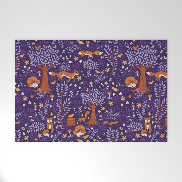 Foxes Playing in a Purple Forest Welcome Mat Gallery Image 1