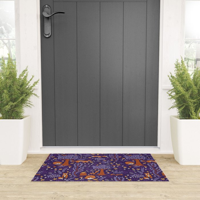 Foxes Playing in a Purple Forest Welcome Mat Gallery Image 3
