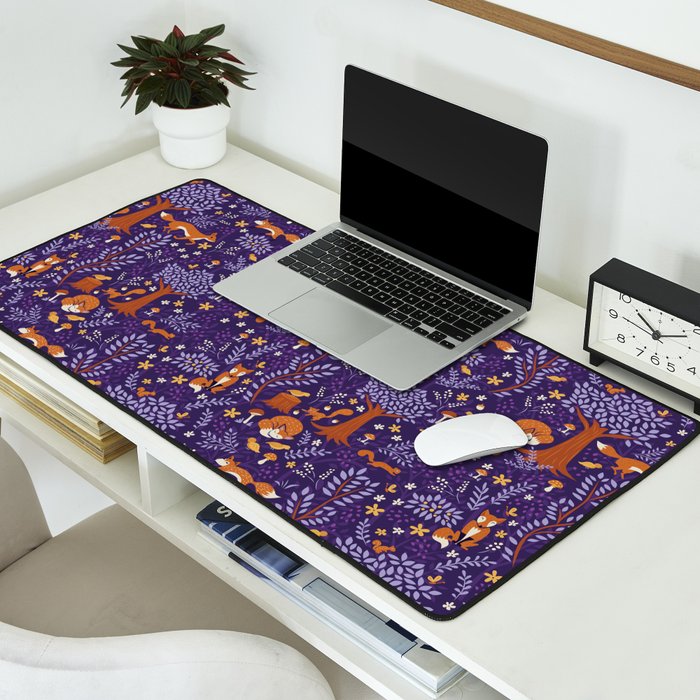 Foxes Playing in a Purple Forest Desk Mat Gallery Image 2